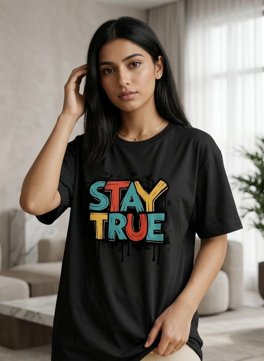 Women's Cotton T-Shirt Combo Pack of 2 - Black Stay True + White Looney Tunes Cartoon Tee