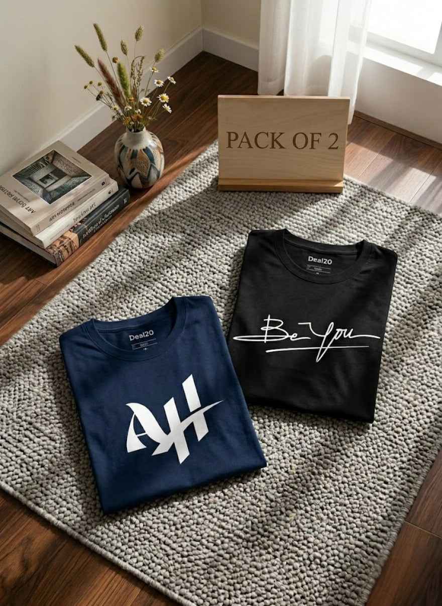 Men’s Signature Graphic T-Shirt Pack of 2 – Premium Casual Streetwear Combo