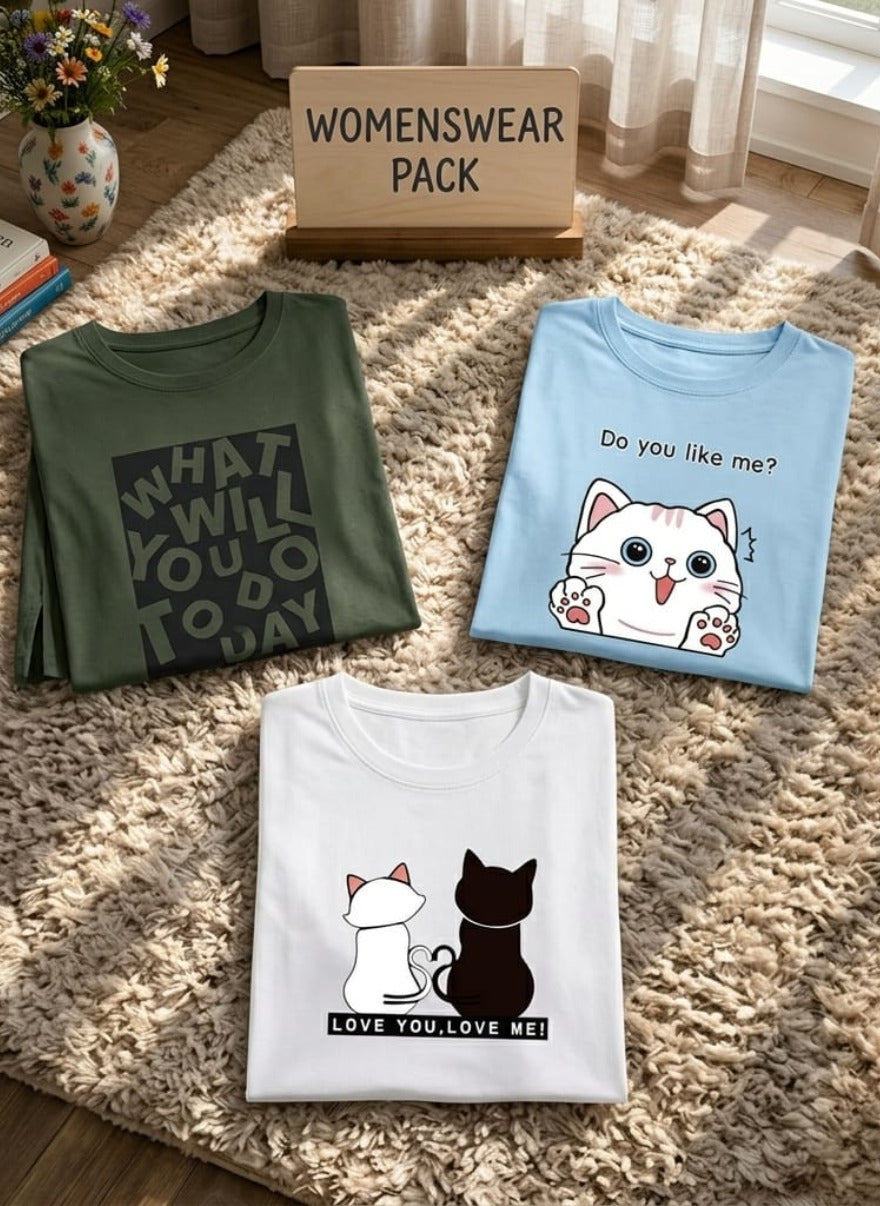 Trendy Printed T-Shirt Combo Pack for Women's – Pack of 3
