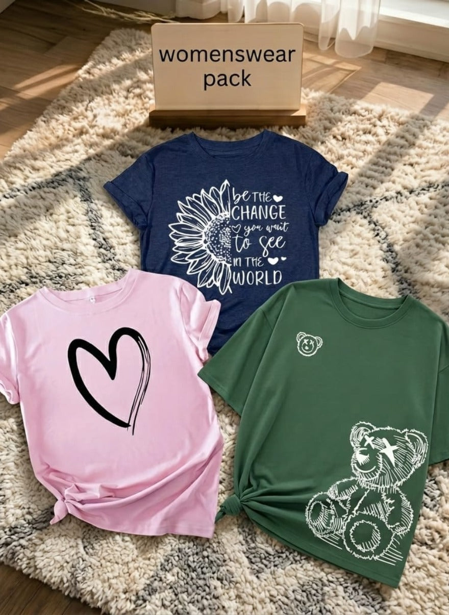 Women’s Trendy Graphic T-Shirt Combo Pack – Soft Casual Summer Tees