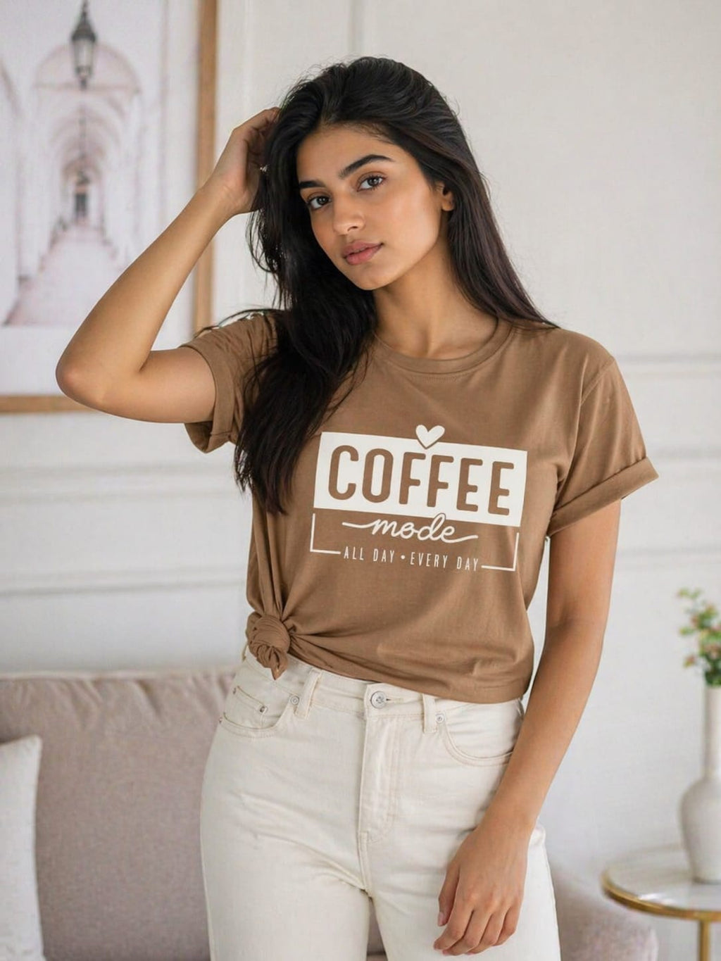 Daily Wear Graphic Tee Combo: Coffee, Heartbeat & Floral Prints for Women's