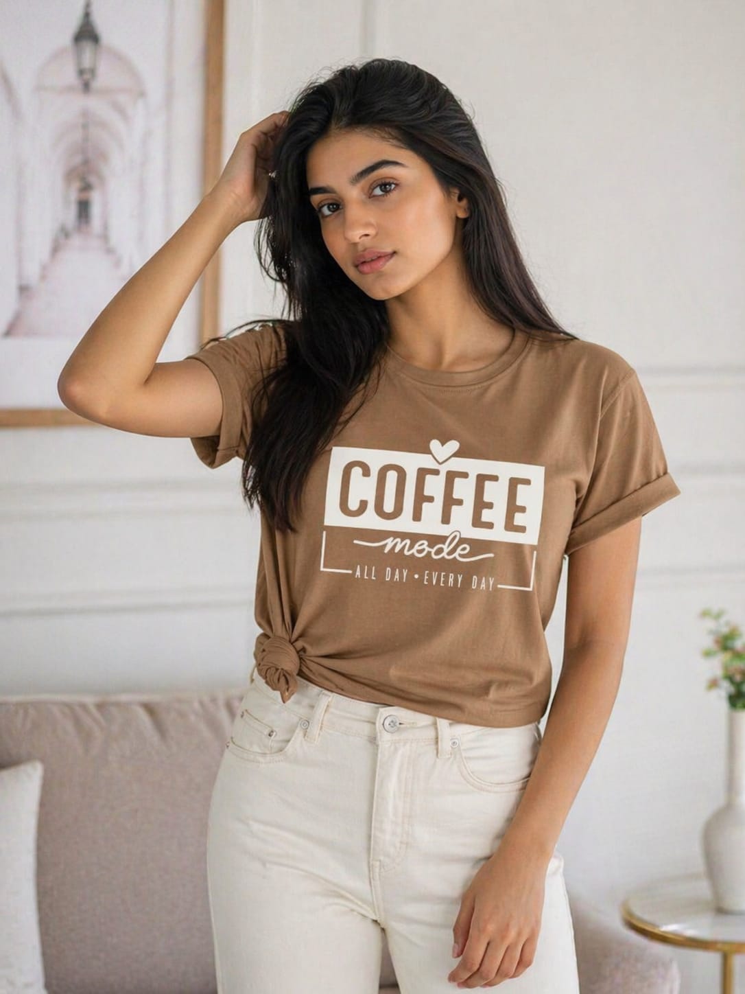 Daily Wear Graphic Tee Combo: Coffee, Heartbeat & Floral Prints for Women's