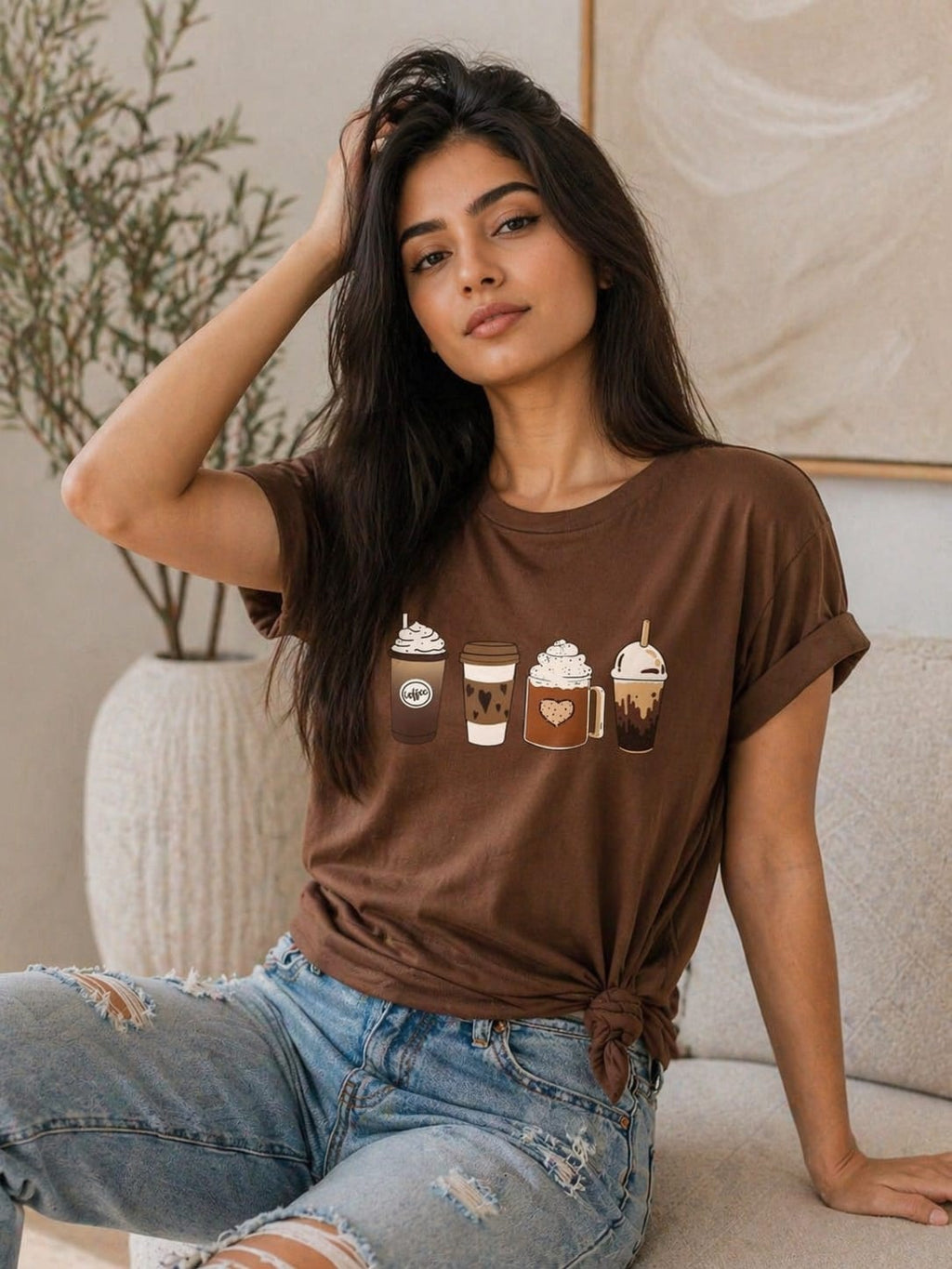 Daily Wear Graphic Tee Combo: Coffee, Heartbeat & Floral Prints for Women's