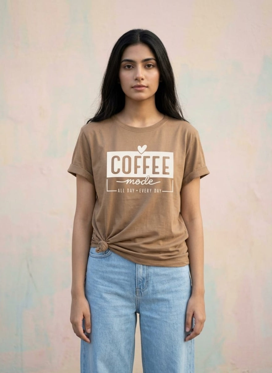 Trendy Women’s Printed T-Shirt Set – Cute Bear, Cat & Coffee Design Casual Wear Pack