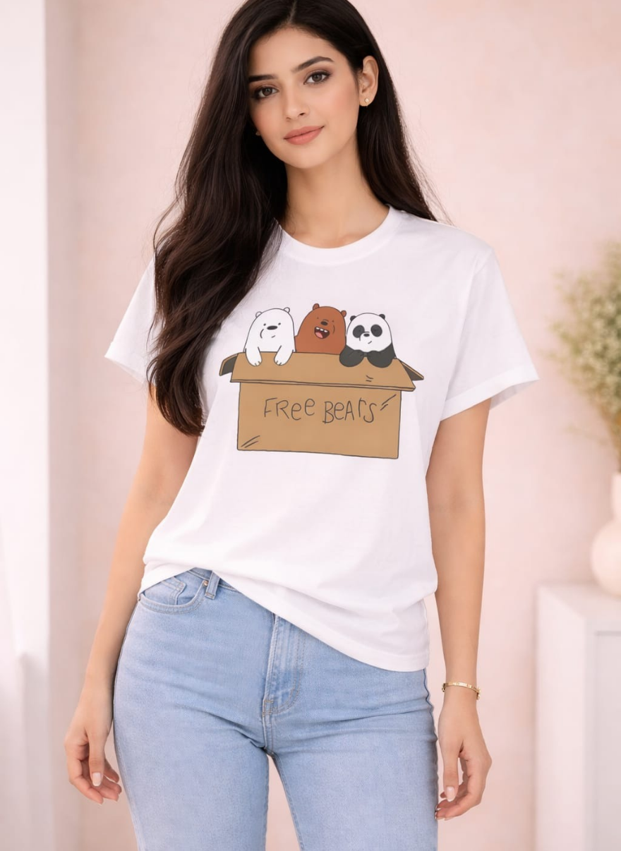 Women's Cute Cartoon Bears T-Shirt – Trendy Casual Fit
