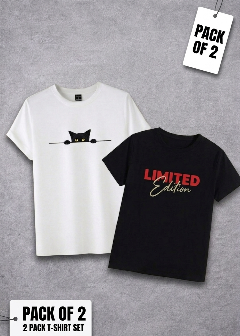 Men’s Limited Edition Graphic T-Shirt Bundle (Pack of 2) – Premium Cotton Casual Wear