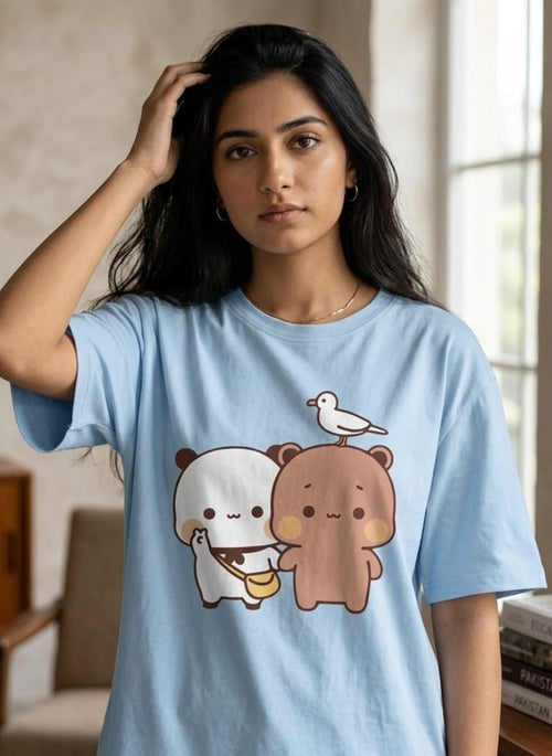Cartoon Vibe Women’s T-Shirt Duo – Comfortable Casual Wear Set