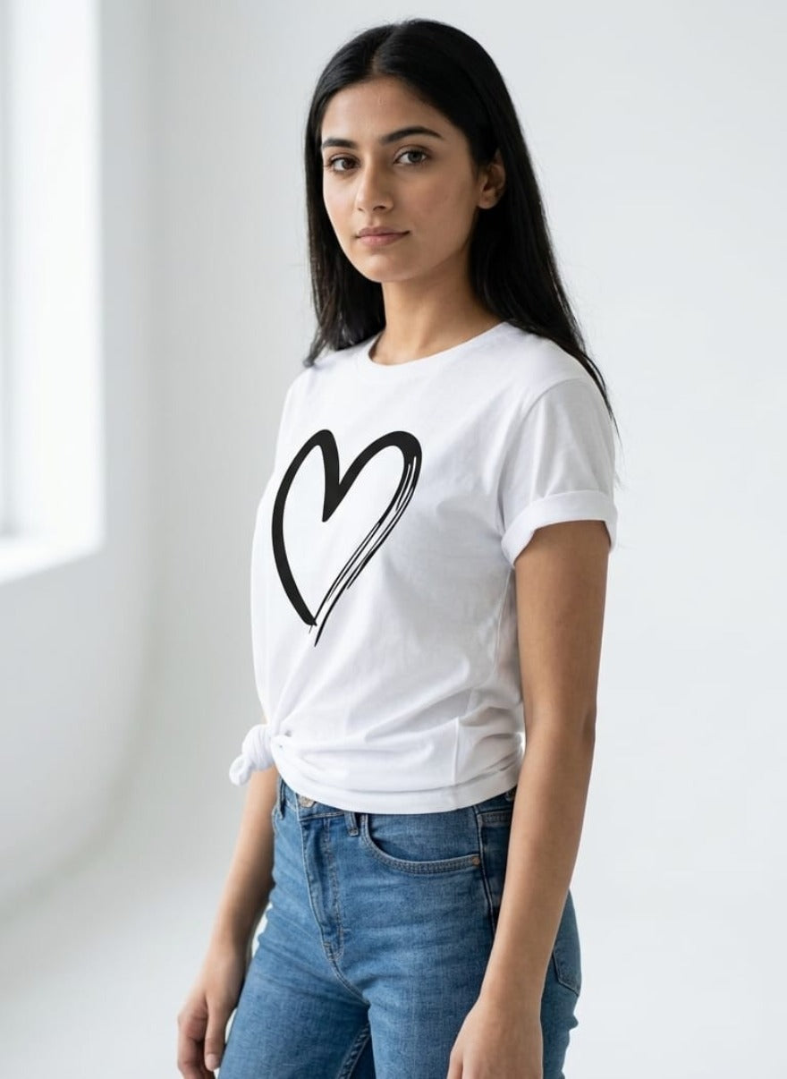 Women’s Cute Graphic Tee Pack – Heart Print & Cat Cartoon Casual Summer T-Shirts for Girls