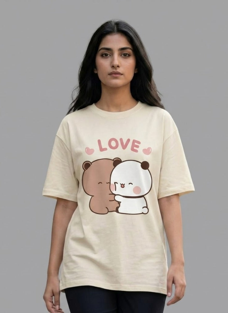 Trendy Women’s Printed T-Shirt Set – Cute Bear, Cat & Coffee Design Casual Wear Pack