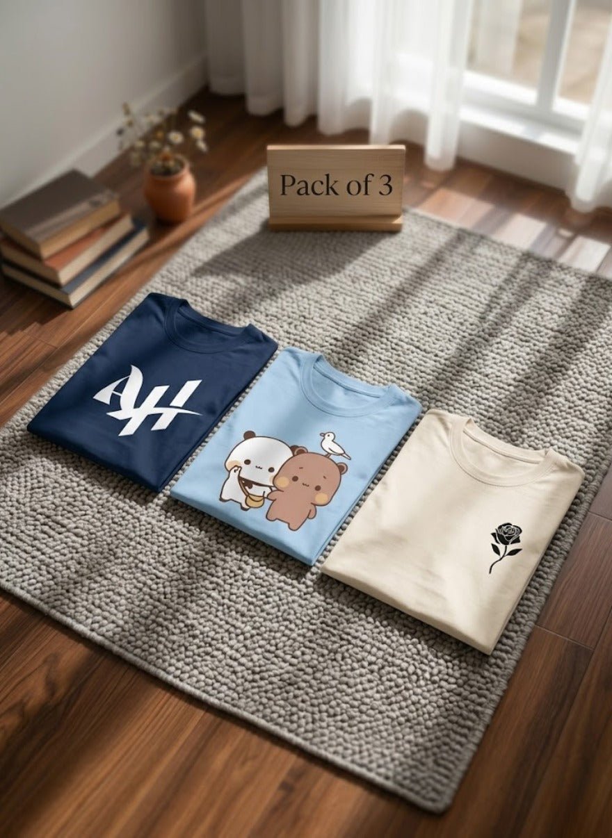Women’s Cute Graphic T-Shirt Pack of 3 – Soft Cotton Casual Everyday Tees