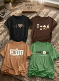 Daily Wear Graphic Tee Combo: Coffee, Heartbeat & Floral Prints for Women's