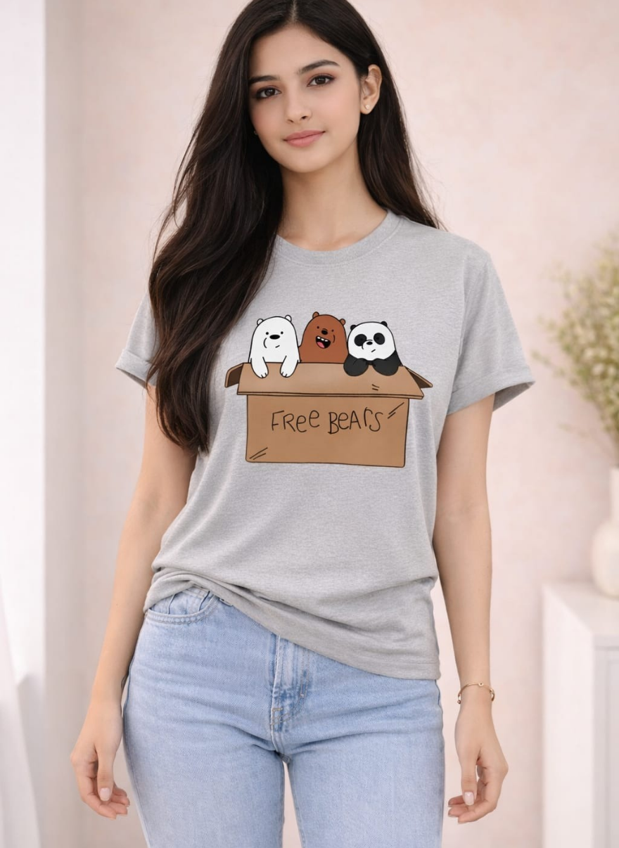 Women's Cute Cartoon Bears T-Shirt – Trendy Casual Fit